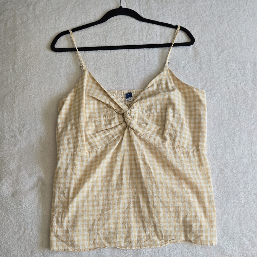 Beige Gingham Women's Twist Front Tank Top